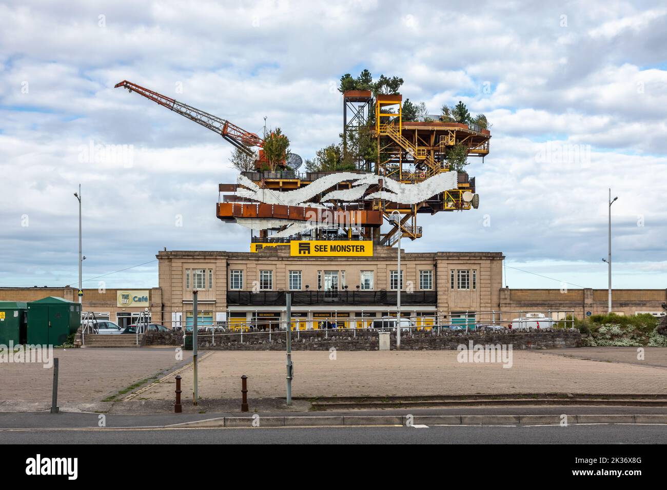 See Monster is a retired oil rig from the North Sea now transformed into a public artwork. A 35 metre tall structure, Weston Super Mare, Somerset, UK Stock Photo