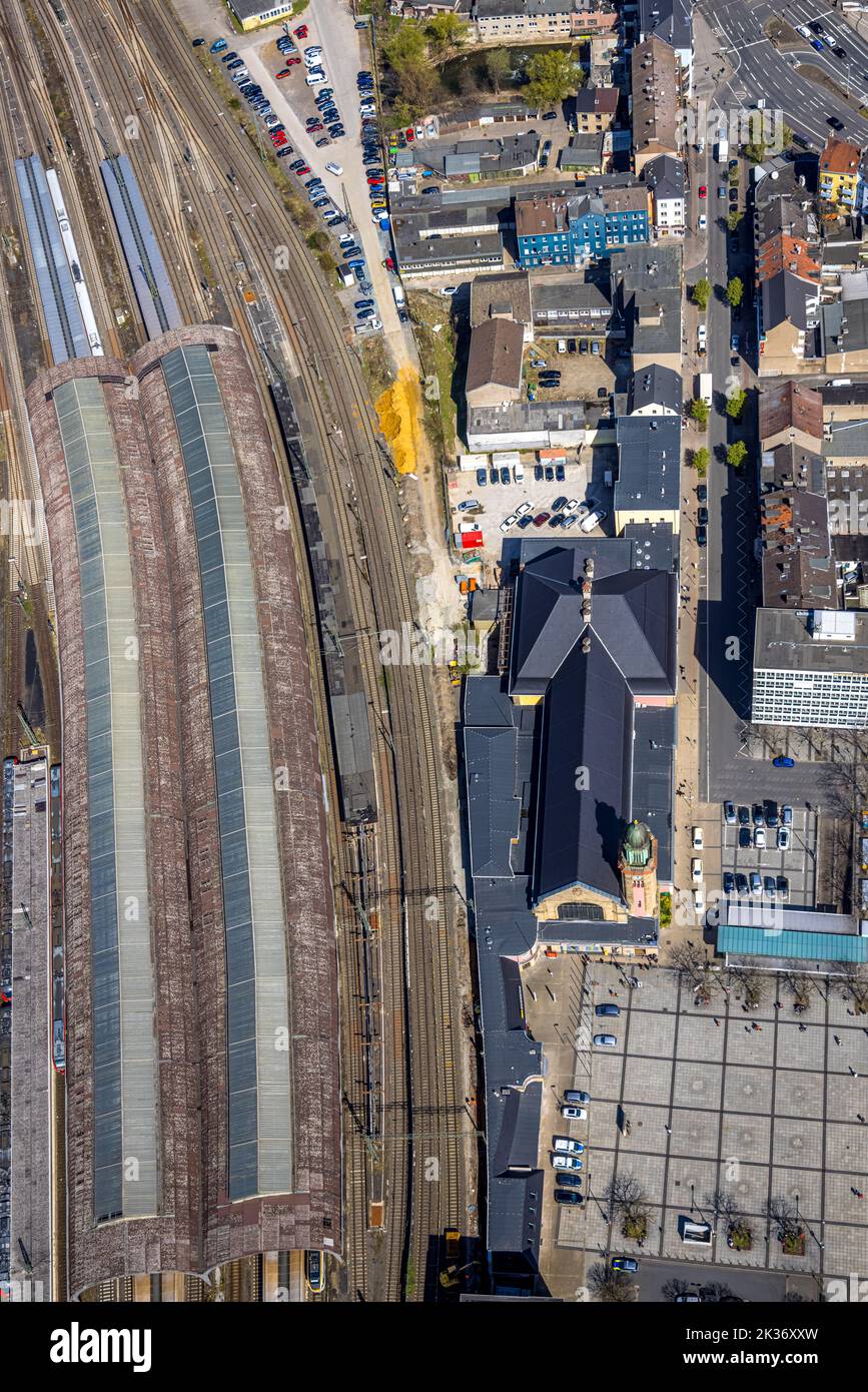 Aerial view, Hagen main station, middle town, Hagen, Ruhr area, North Rhine-Westphalia, Germany, Railroad tracks, Station, DE, German Railways AG, Eur Stock Photo