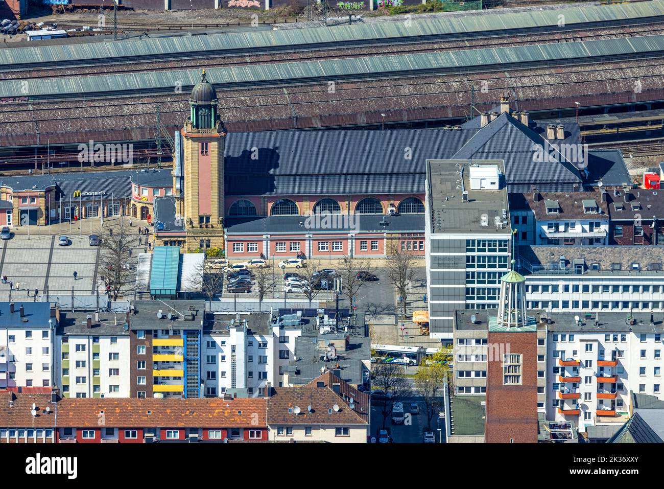 Aerial view, Hagen main station, middle town, Hagen, Ruhr area, North