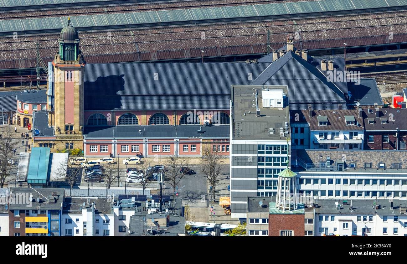 Aerial view, Hagen main station, middle town, Hagen, Ruhr area, North