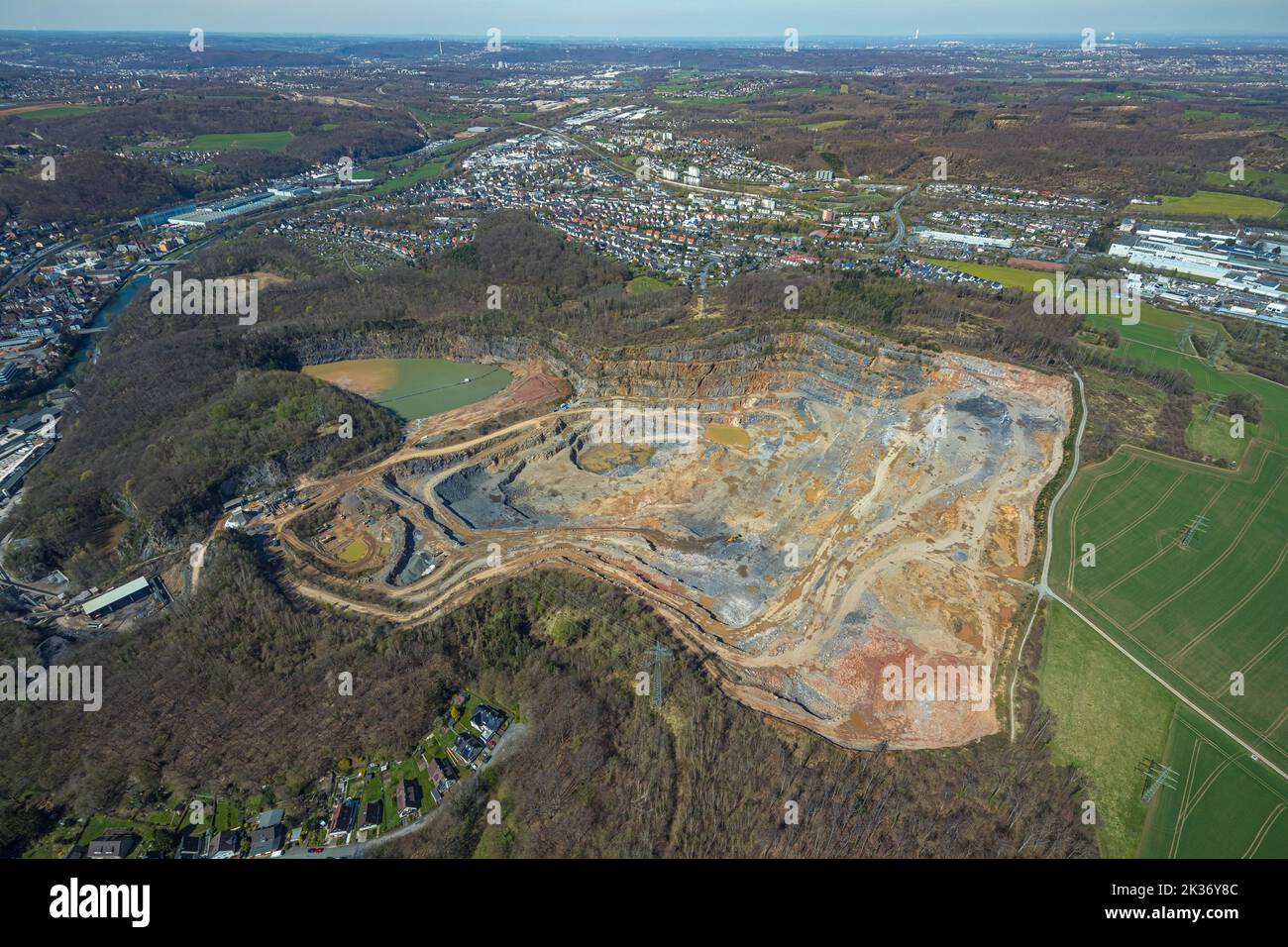 Aerial view, Steltenberg quarry, Hohenlimburg lime works, Hohenlimburg, Hagen, Ruhr area, North Rhine-Westphalia, Germany, DE, Europe, Aerial photogra Stock Photo