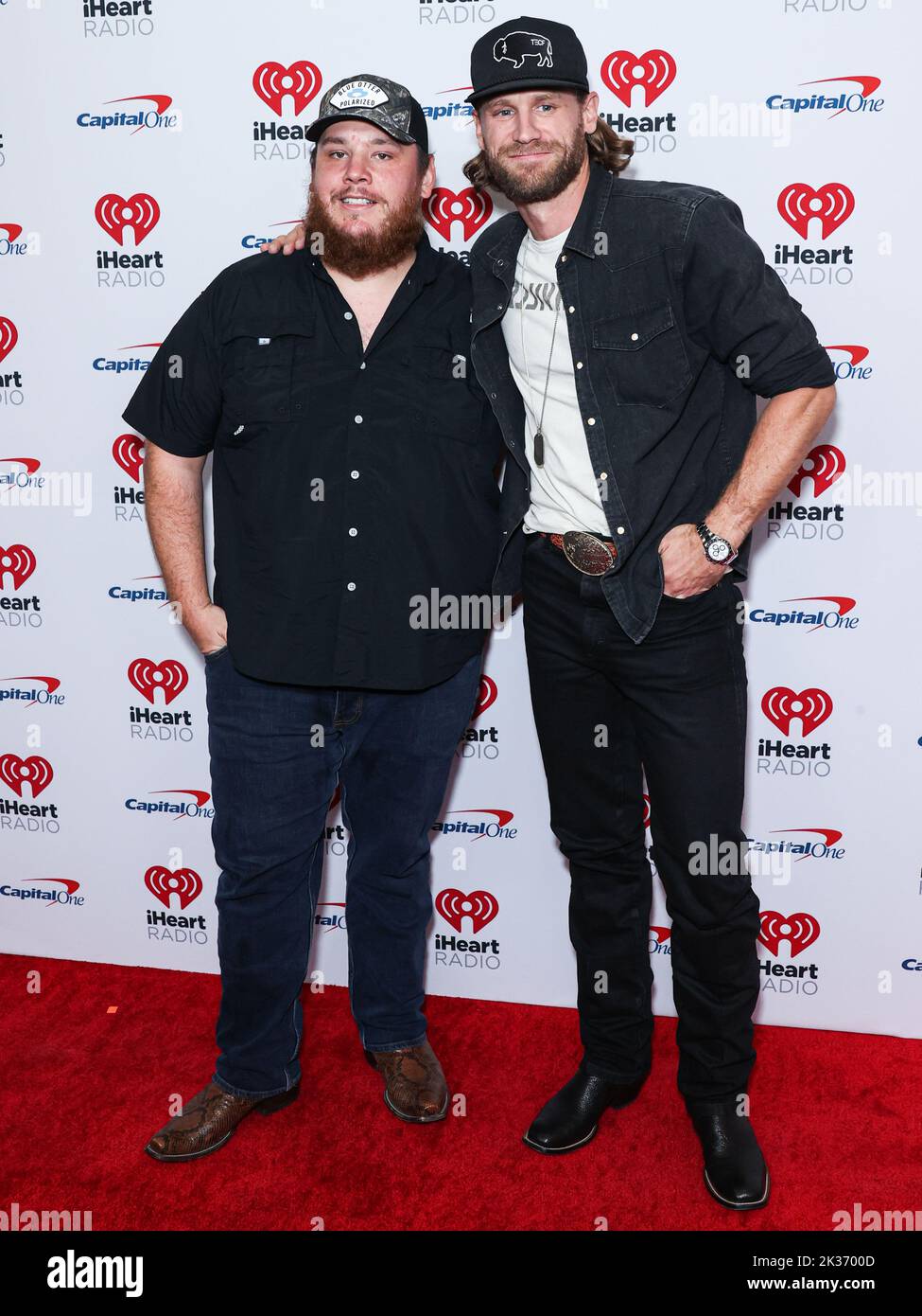 LAS VEGAS, NEVADA, USA - SEPTEMBER 24: Luke Combs and Chase Rice pose in the press room at the 2022 iHeartRadio Music Festival - Night 2 held at the T-Mobile Arena on September 24, 2022 in Las Vegas, Nevada, United States. (Photo by Xavier Collin/Image Press Agency) Stock Photo