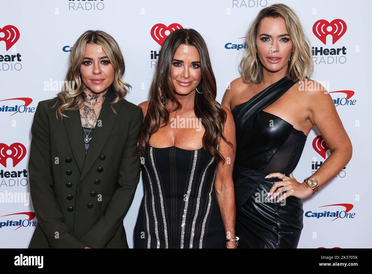 LAS VEGAS, NEVADA, USA - SEPTEMBER 24: Morgan Wade, Kyle Richards and Teddi Jo Mellencamp Arroyave pose in the press room at the 2022 iHeartRadio Music Festival - Night 2 held at the T-Mobile Arena on September 24, 2022 in Las Vegas, Nevada, United States. (Photo by Xavier Collin/Image Press Agency) Stock Photo