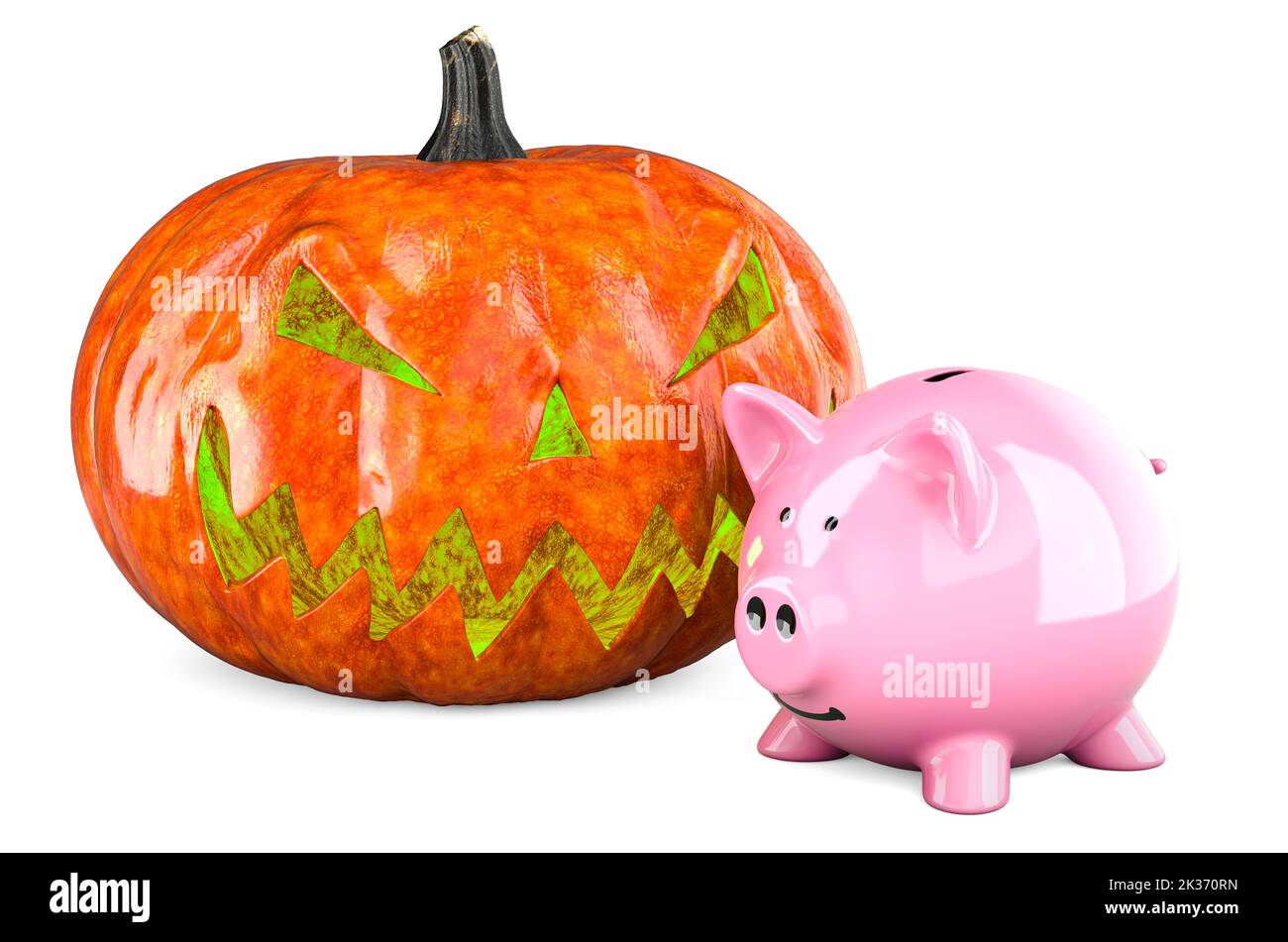 Halloween Pumpkin with piggy bank, 3D rendering isolated on white background Stock Photo