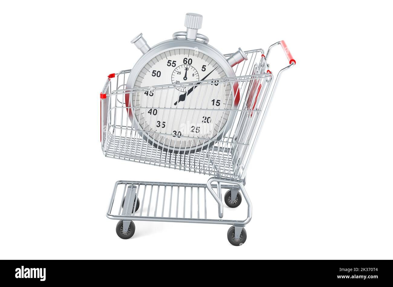 Shopping cart with stopwatch, 3d rendering isolated on white background Stock Photo
