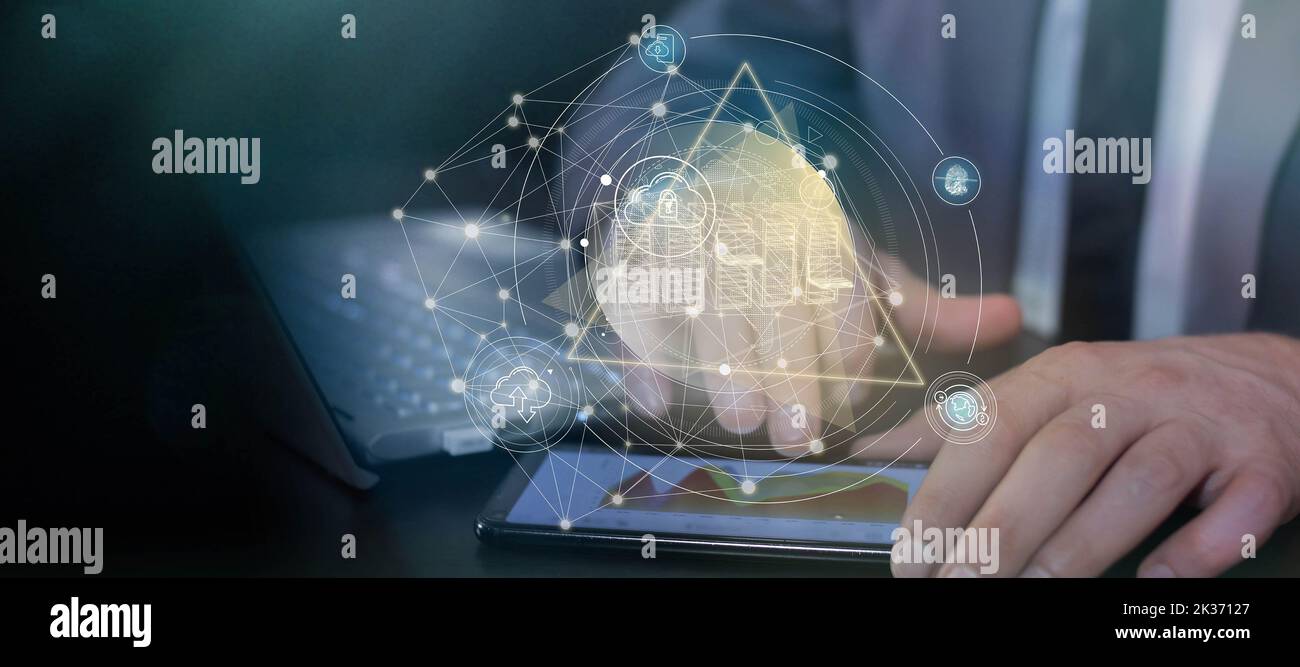 Virtual infographic of data storage and protection Stock Photo - Alamy