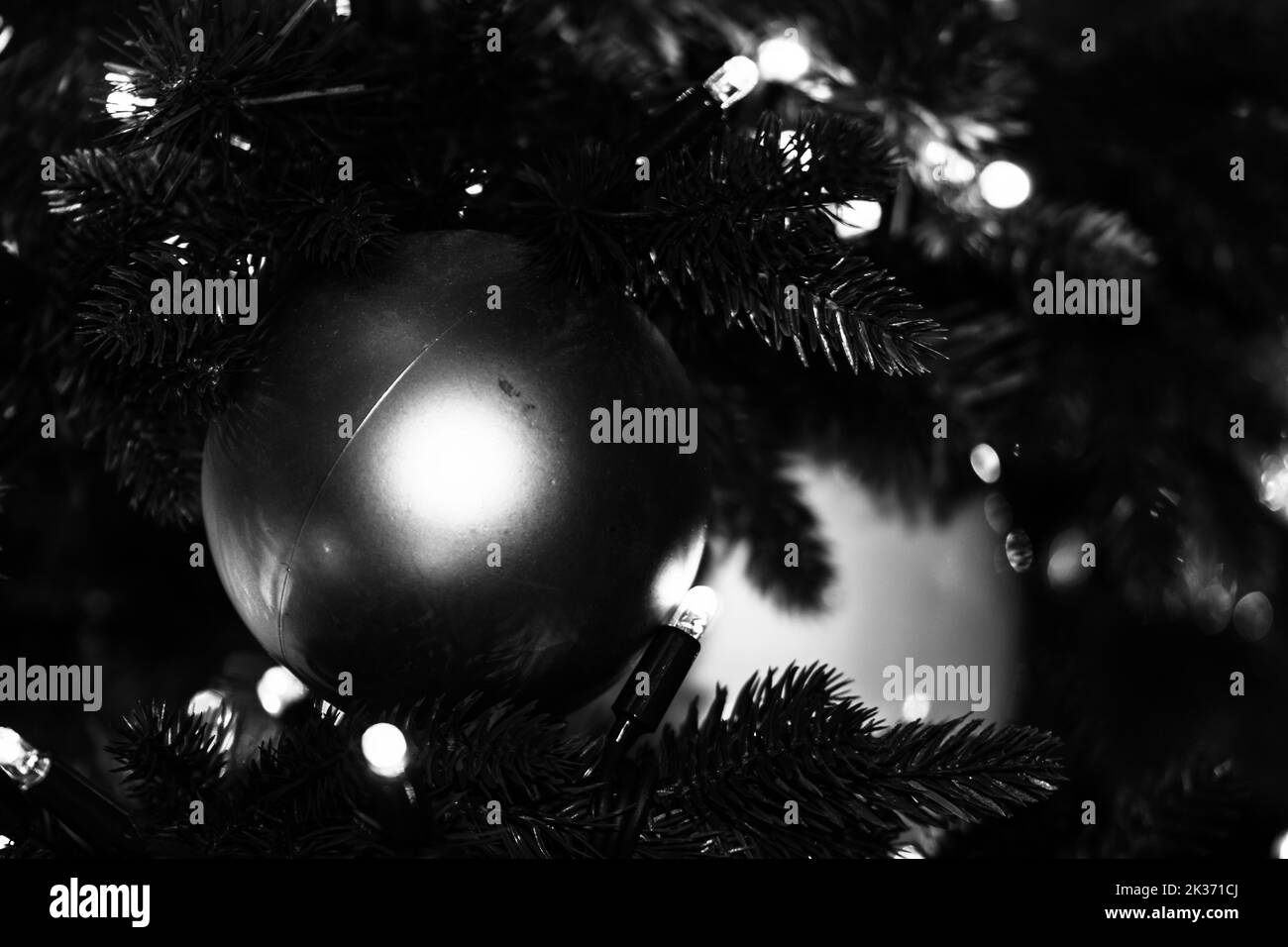 Decorated Christmas ornaments and blurred lights Stock Photo - Alamy