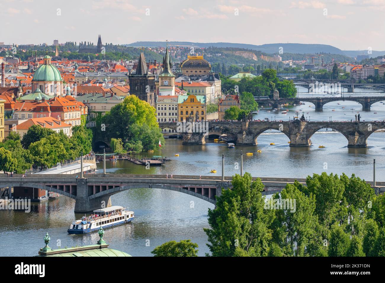 Prague old town cityscape with Charles bridge and Vltava river, Czech Republic Stock Photo