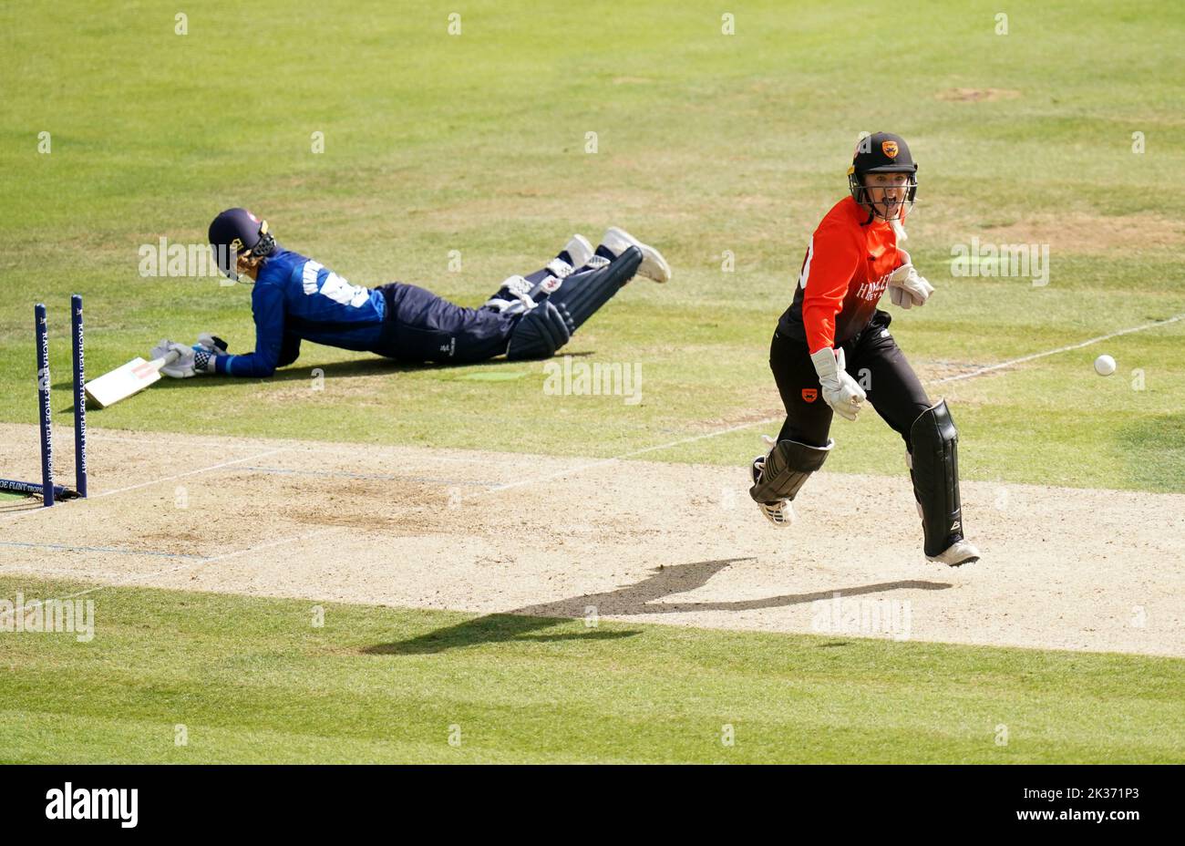Southern Vipers' Chloe Hill runs out Northern Diamonds' Lauren Winfield-Hill during the Rachael Heyhoe Flint Trophy Final at Lord's, London. Picture date: Sunday September 25, 2022. Stock Photo