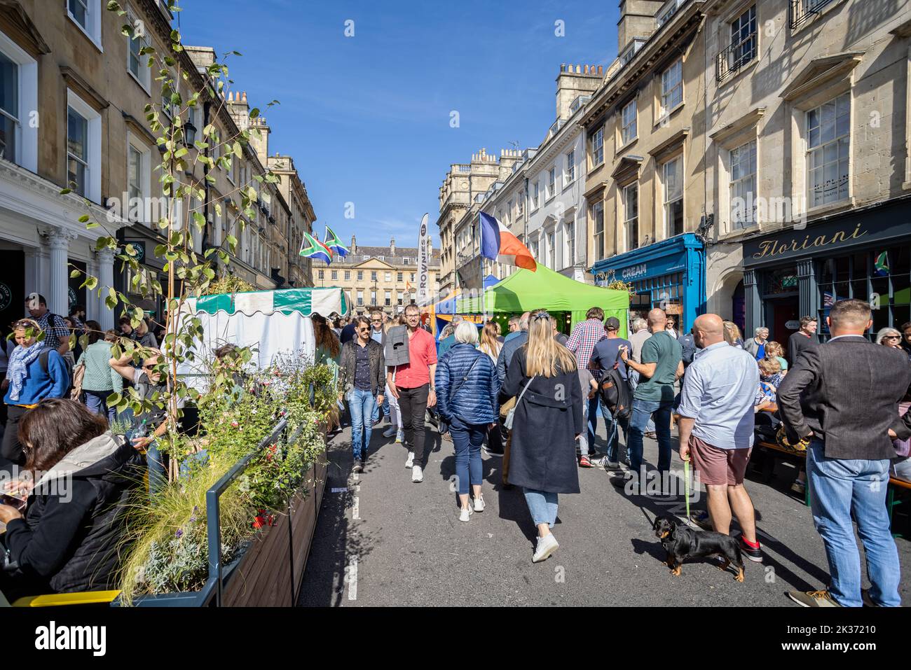 Crowds of people at the Great Bath Feast street food festival in Milsom Street, Bath, Avon, UK on 24 September 2022 Stock Photo
