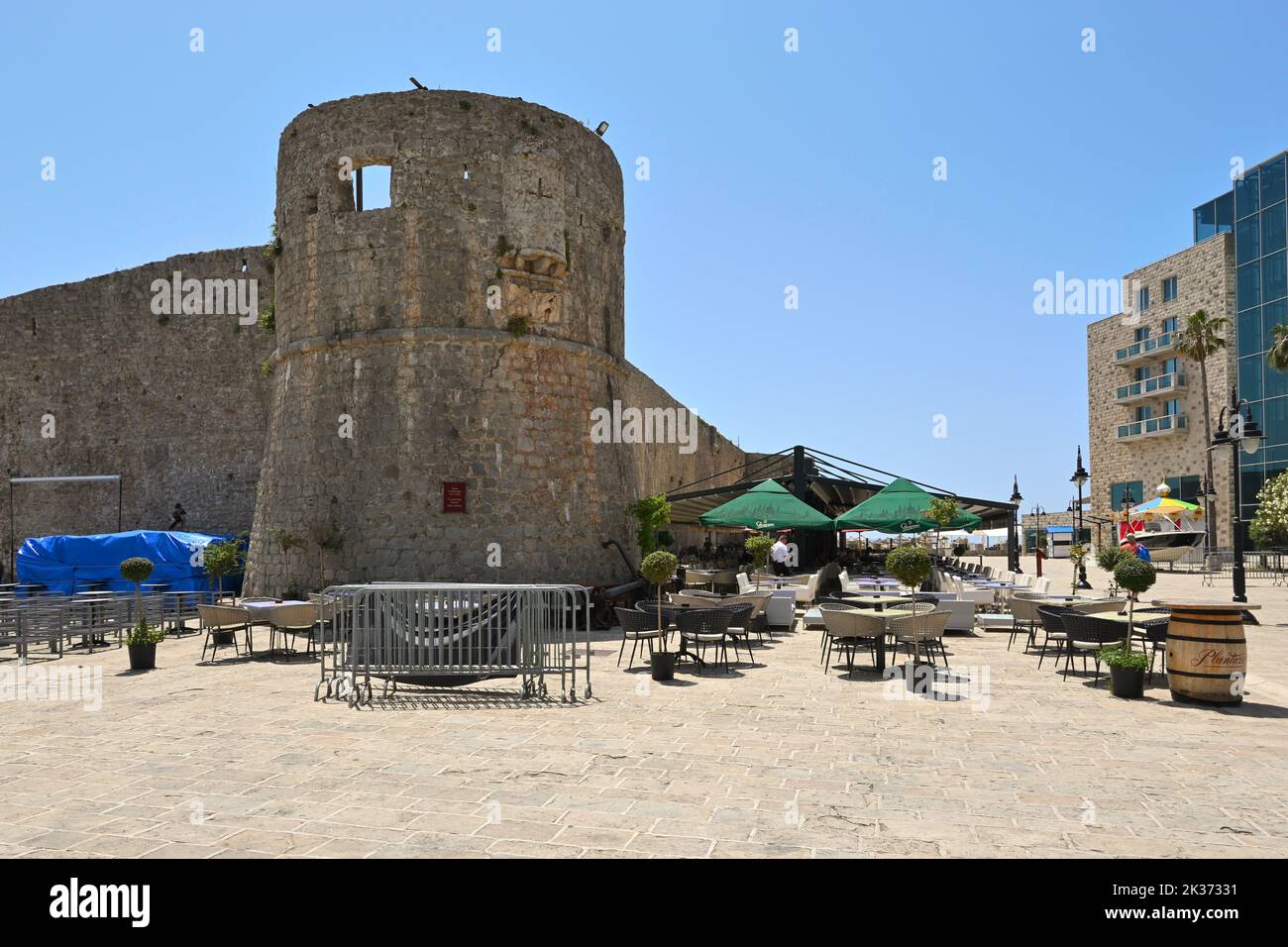 Budva, Montenegro - June 6, 2022: Budva Old Town fortress walls, famous tourist attraction in Montenegro Stock Photo
