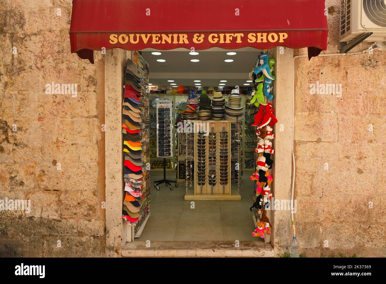 Budva, Montenegro - June 6, 2022: Souvenir store in Budva Old Town. Budva city is a famous tourist destination in Montenegro Stock Photo