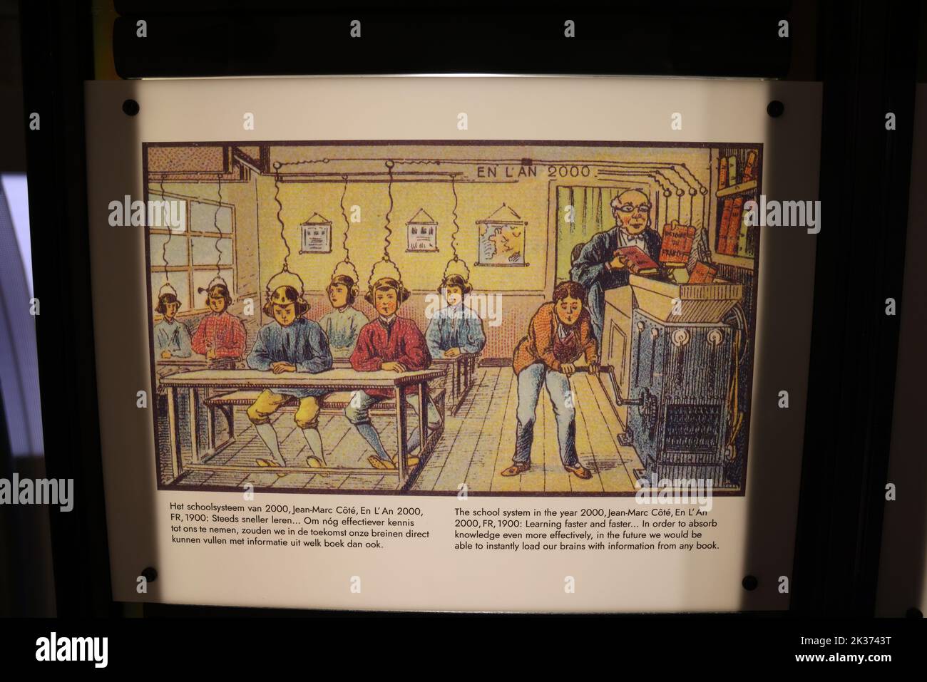 Historic poster of classroom concepts, exhibited at the Retrofuture expo in the Evoluon Stock Photo