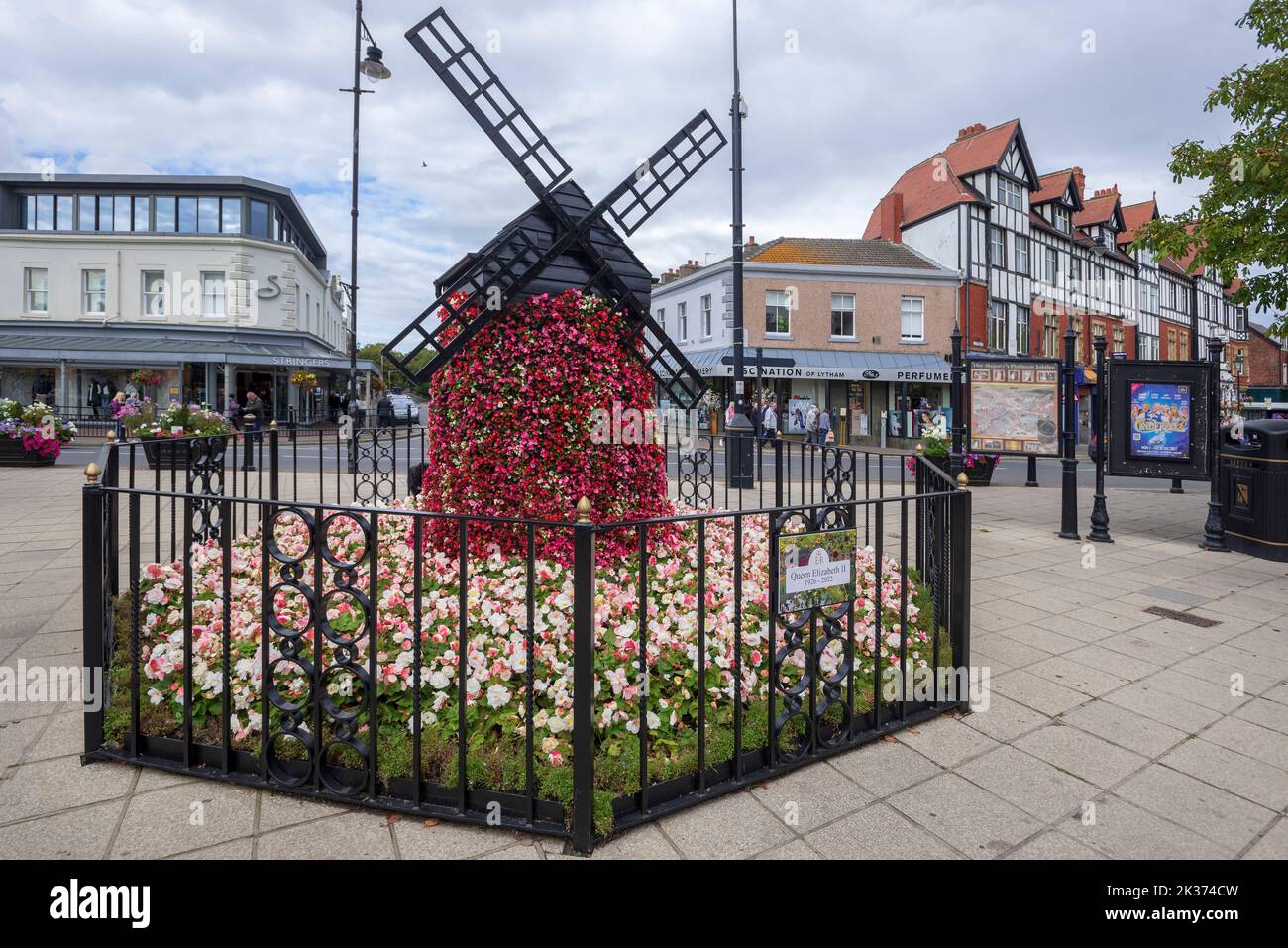 Lytham town centre floral windmill display. Stock Photo