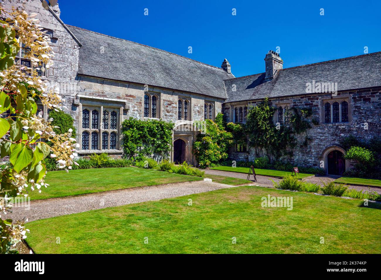 The courtyard in the medieval tudor manor house at Cothele, nr Calstock, Cornwall, England, UK Stock Photo