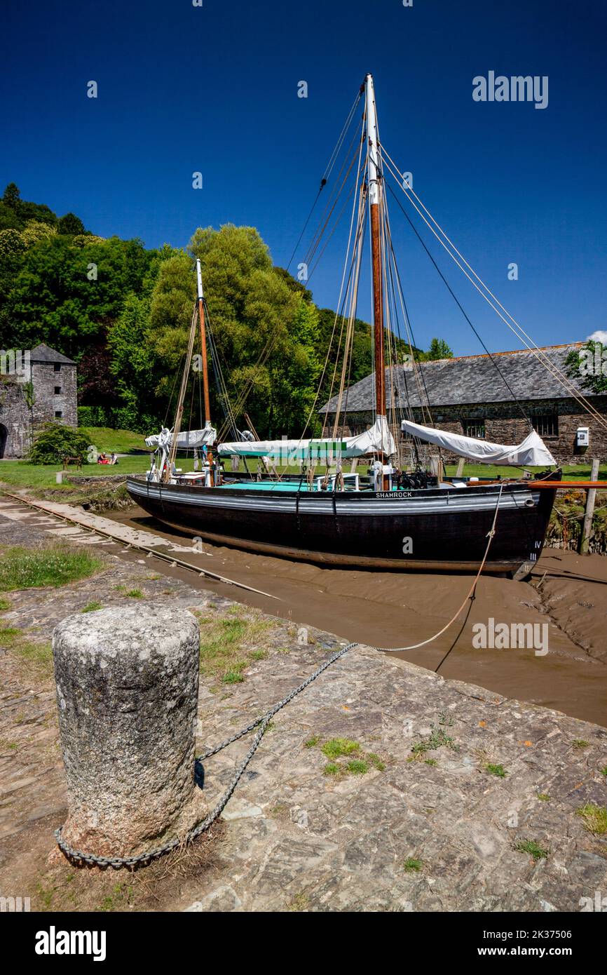 Shamrock, an 1899 Tamar sailing barge undergoing preservation at Cothele Quay on the River Tamar Cornwall, England, UK Stock Photo