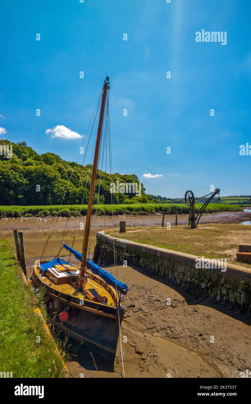 Cresta, a sailing boat moored at Cothele Quay on the River Tamar, Cornwall, England, UK Stock Photo