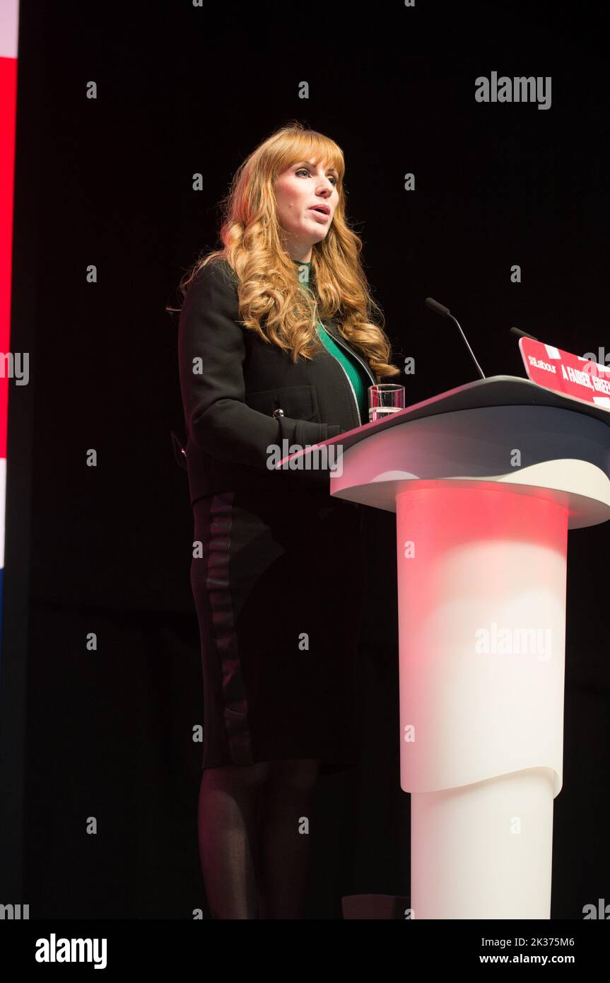 Liverpool, UK. 25th Sept 2022. Angela Rayner MP, Deputy Leader, Labour party conferences opens today with a tribute to the HM Queen, followed by speeches, MS Bank Arena Liverpool. (Terry Scott/SPP) Credit: SPP Sport Press Photo. /Alamy Live News Stock Photo