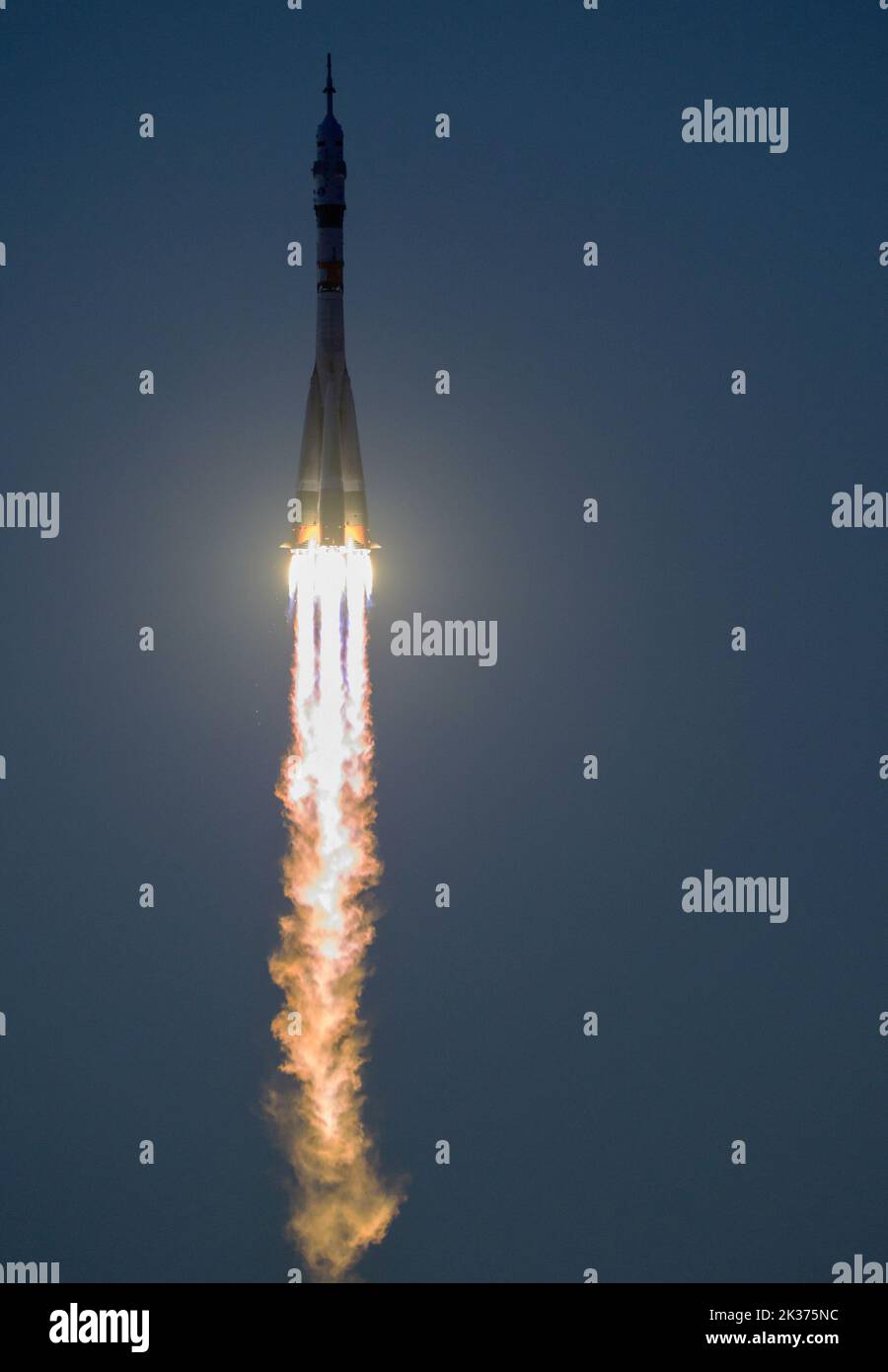 BAIKONUR, KAZAKHSTAN - 21 September 2022 - The Soyuz MS-22 rocket launches to the International Space Station with Expedition 68 astronaut Frank Rubio Stock Photo