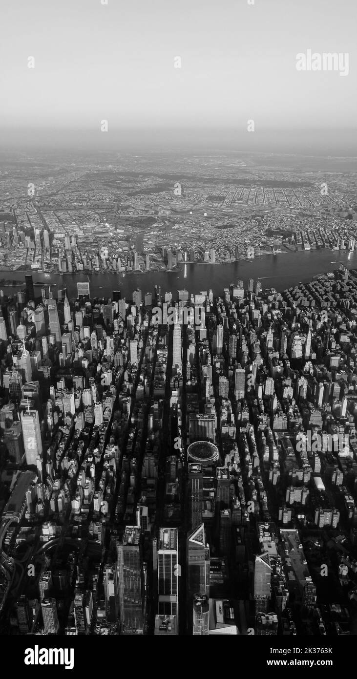 A vertical aerial grayscale of a city Stock Photo - Alamy