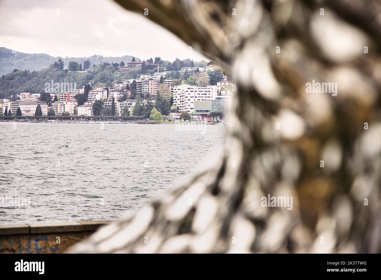 Lugano im Spiegel Stock Photo