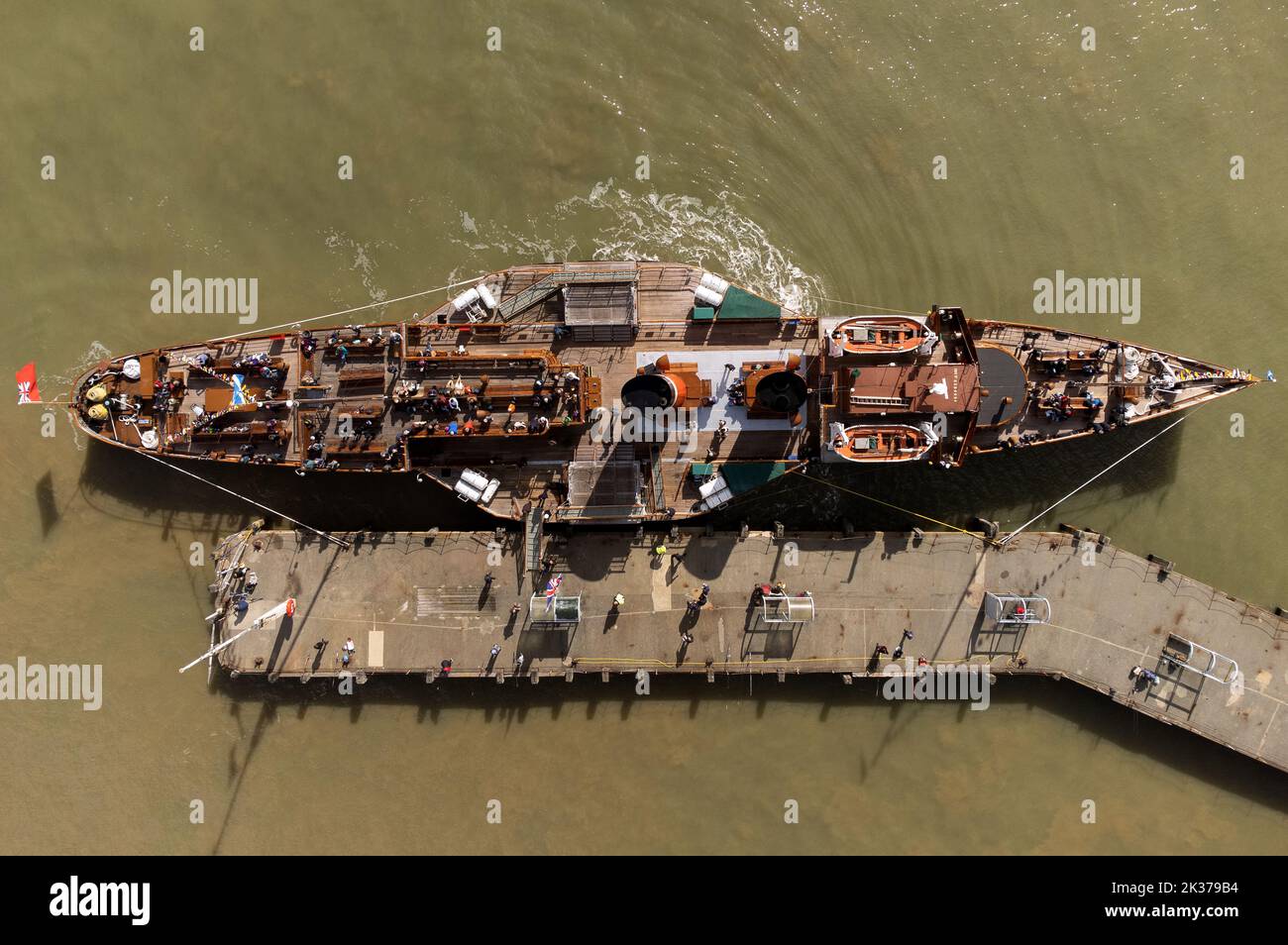 The world's last seaworthy paddle steamer, the Waverley prepares to depart from Clacton Pier in Clacton-on-Sea, Essex, for a trip to London on her 75th anniversary. Picture date: Sunday September 25, 2022. Stock Photo