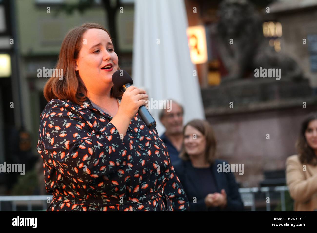 Ricarda Lang, Federal Chairwoman of the Green Party of Germany, speaking during the party's election campaign in Göttingen. (Photo by Tubal Sapkota/Pacific Press/Sipa USA) Credit: Sipa USA/Alamy Live News Stock Photo
