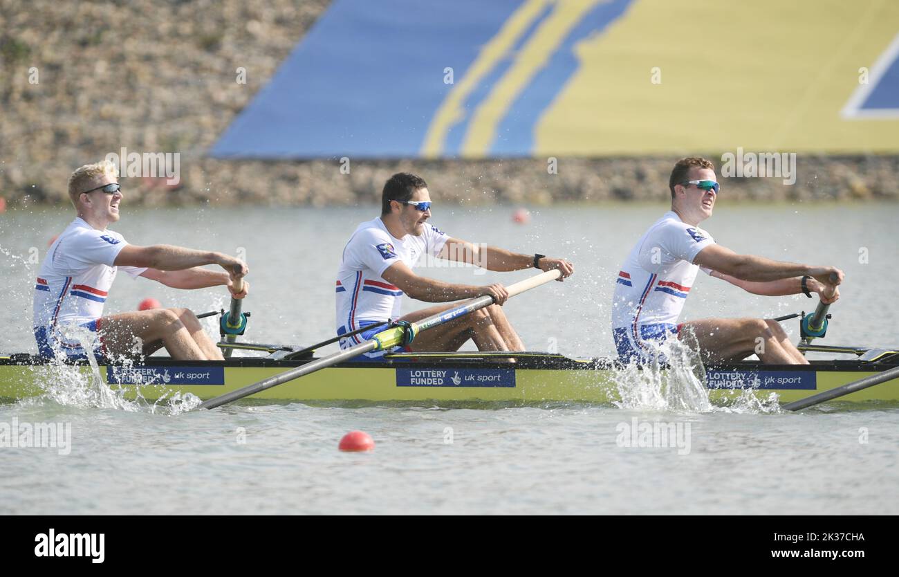 Racice, Czech Republic. 25th Sep, 2022. British eight won the Men's Eight Final B during Day 8 of the 2022 World Rowing Championships at the Labe Arena Racice on September 25, 2022 in Racice, Czech Republic. Credit: Jan Stastny/CTK Photo/Alamy Live News Stock Photo