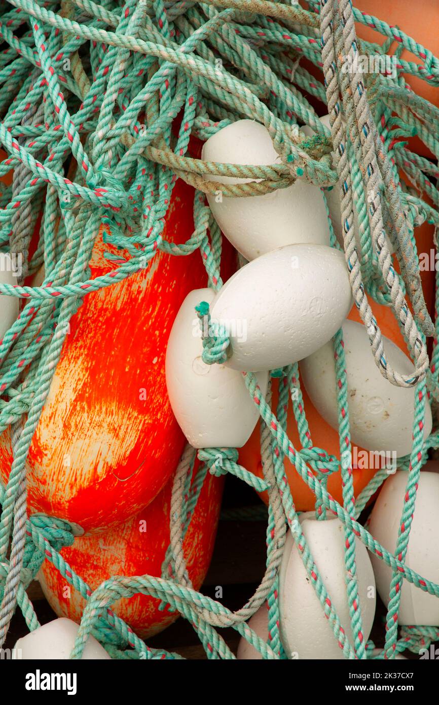 Fishing net and buoy, Newport Marina, Newport, Oregon Stock Photo