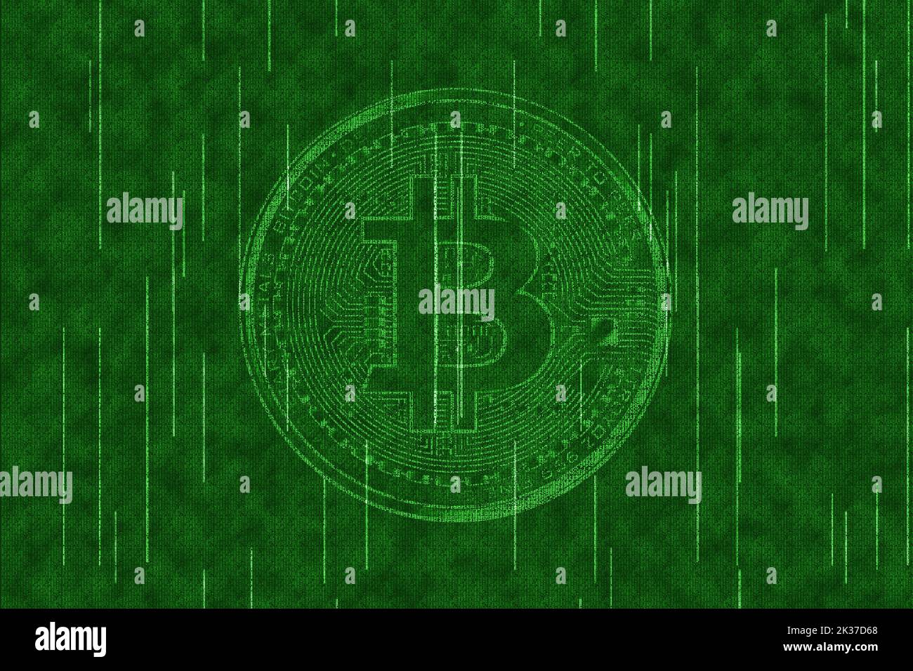 Bitcoin Matrix Style A 3D rendering Bitcoin symbol on a futuristic green matrix background ...