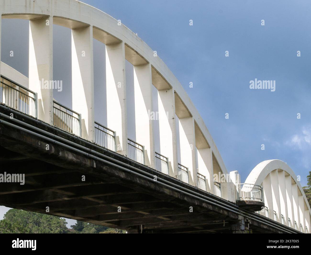 White arching structure of Tuakau Bridge in Waikato, New Zealand Stock