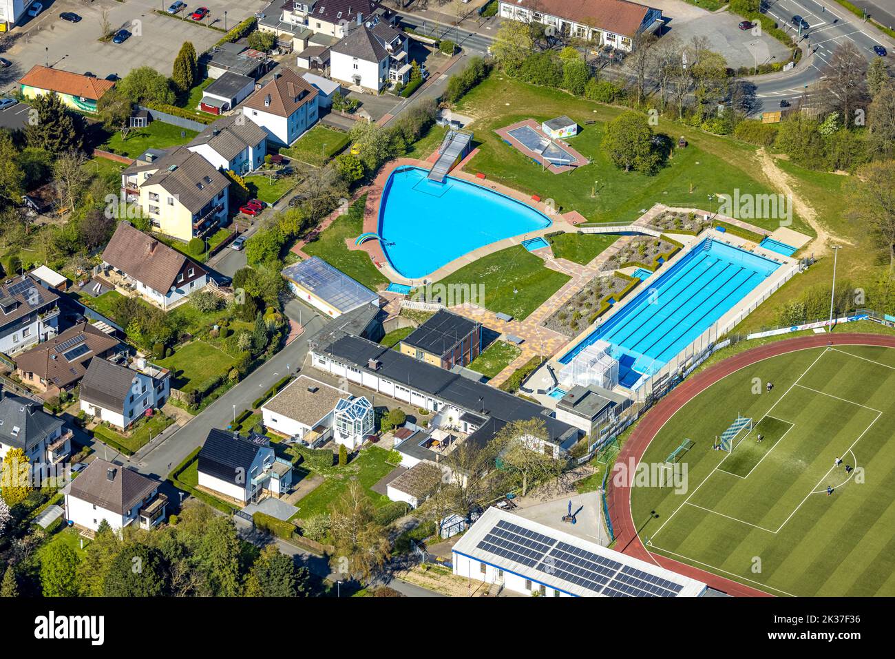 Aerial view, outdoor pool Sprockhövel, Niedersprockhövel, Sprockhövel, Ruhr area, North Rhine-Westphalia, Germany, Bathhouse, Bathing resort, DE, Euro Stock Photo