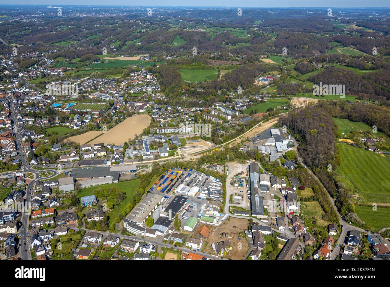 Aerial view, New traffic circle Hauptstraße, construction site at Glückauf-Trasse with new construction of bypass L70n to Haßlinghauser Straße, Mathil Stock Photo