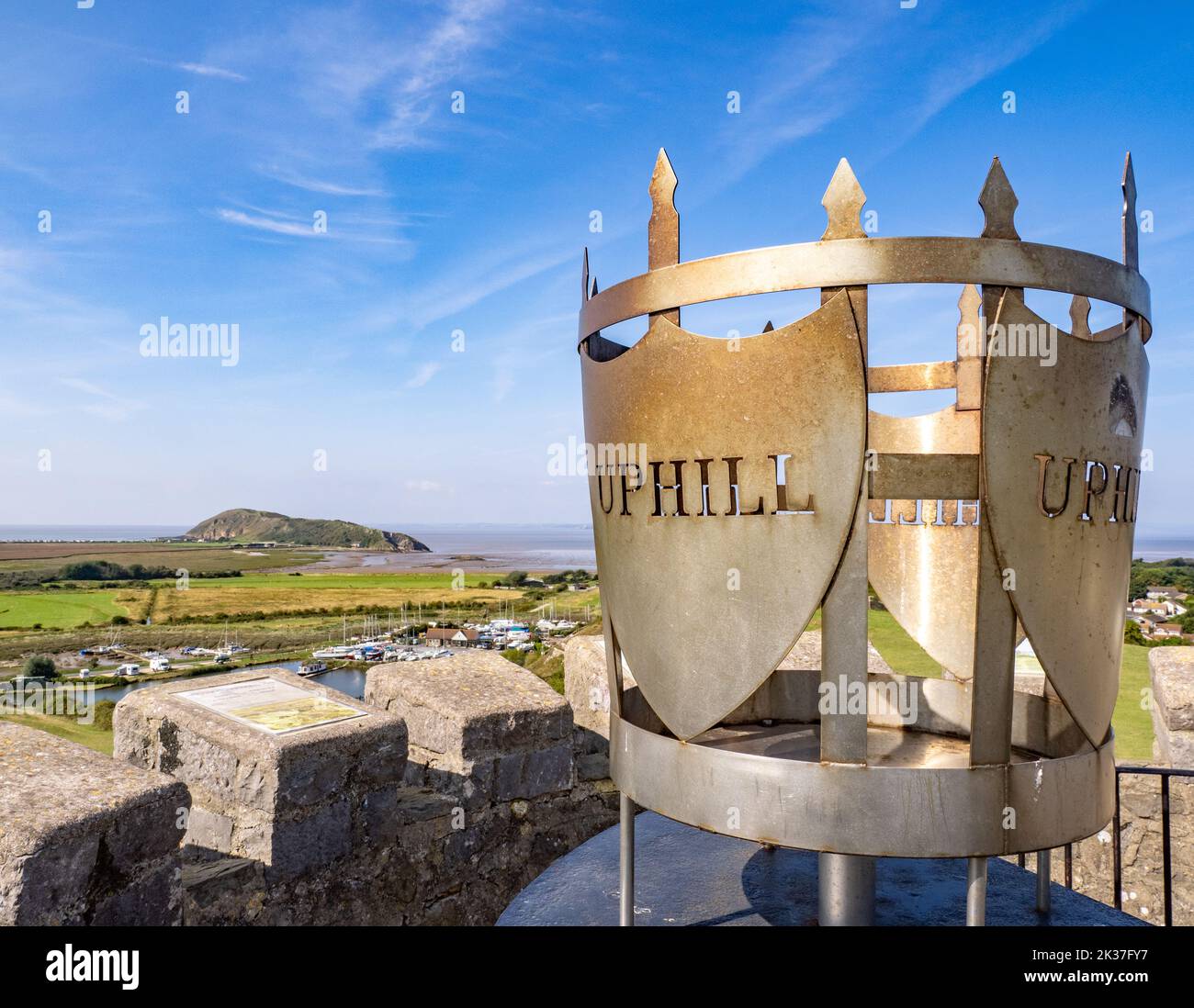 Uphill beacon on a hilltop overlooking Brean Down and the Bristol Channel Somerset UK Stock Photo