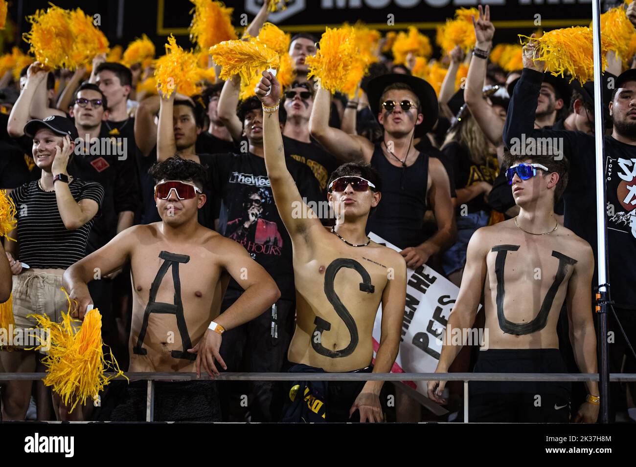 The Arizona State student section is fired up during an NCAA college football game between the Arizona State Sun Devils and the Utah Utes in Tempe, Ar Stock Photo