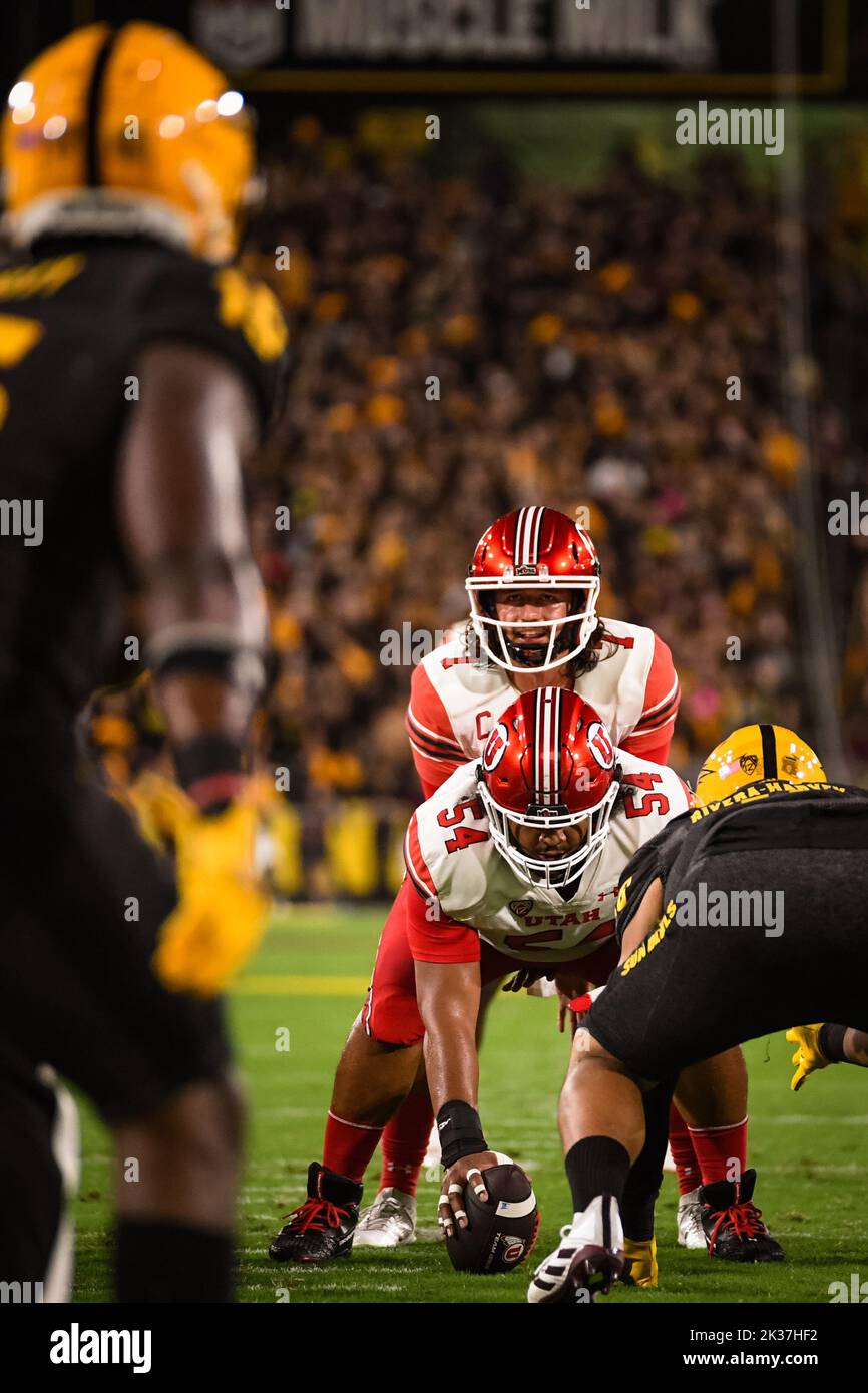 Utah Utes quarterback Cameron Rising (7) prepares to hike the ball in the first quarter of an NCAA college football game against the Arizona State Sun Stock Photo