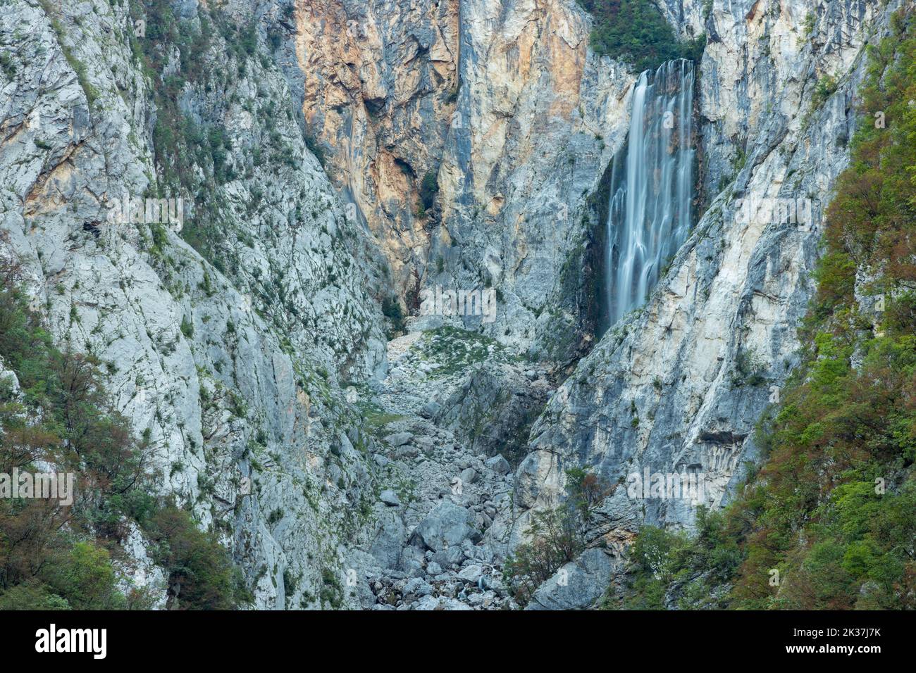 Boka waterfall near Bovec in Slovenia Stock Photo