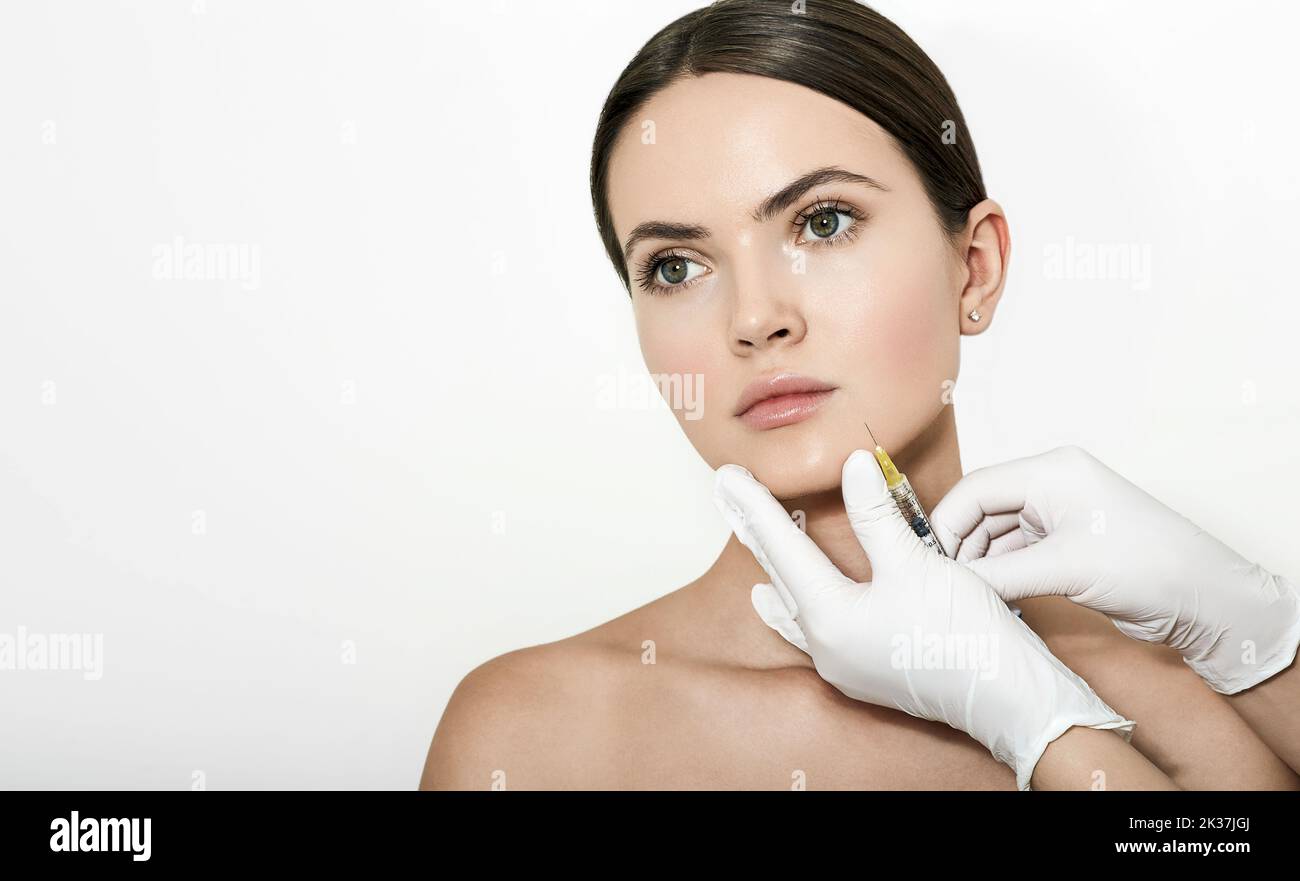 Facelift woman chin and lower face using beauty injection, non surgery