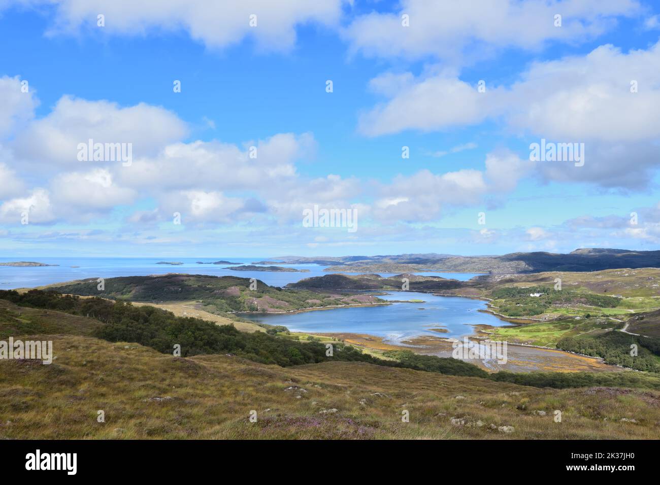The view north over Loch Ardbhair, Ardvar, Calbha Beag and Calbha Mor on the west coast on Scotland, UK Stock Photo