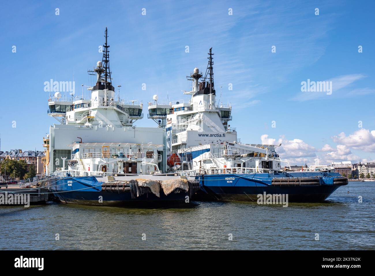 Moored icebreakers Otso and Kontio in Katajanokka base in Helsinki, Finland Stock Photo