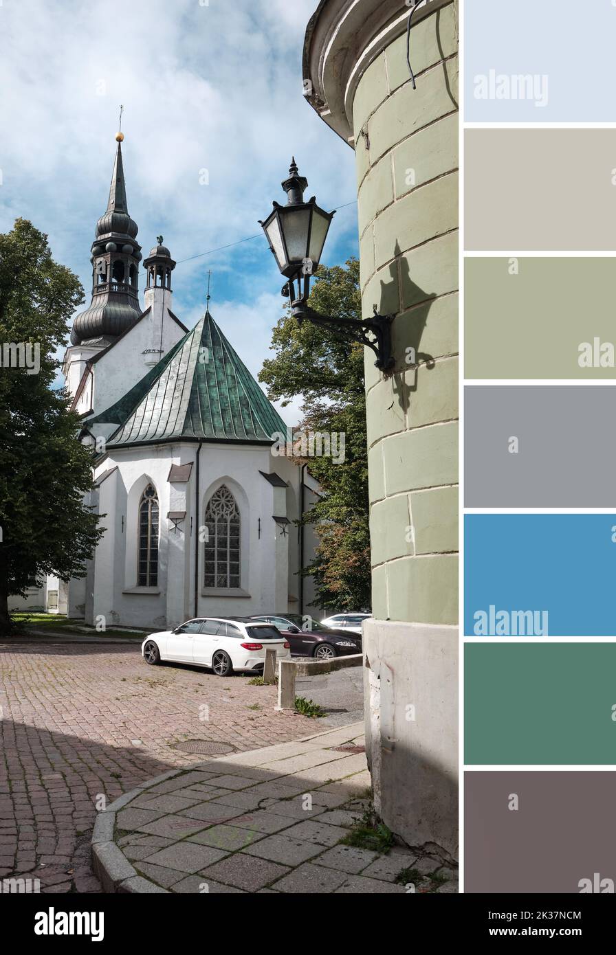 Color matching palette from image of Peapiiskopi Kirik Church in Tallinn, Estonia. Stock Photo
