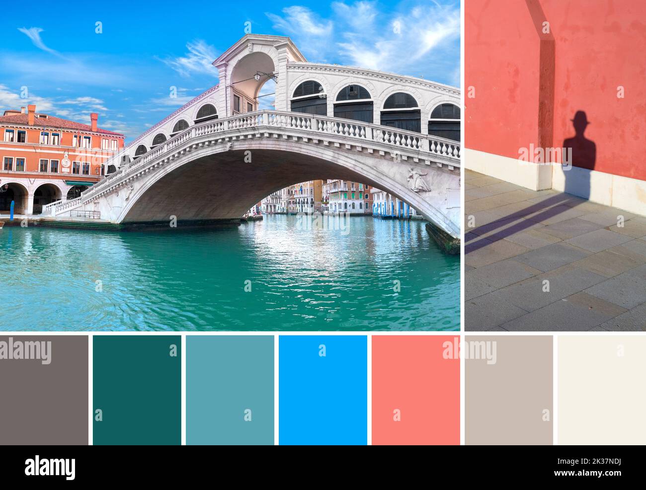 Color matching palette from image of Rialto bridge on The Grand Canal in Venice, Italy. Stock Photo