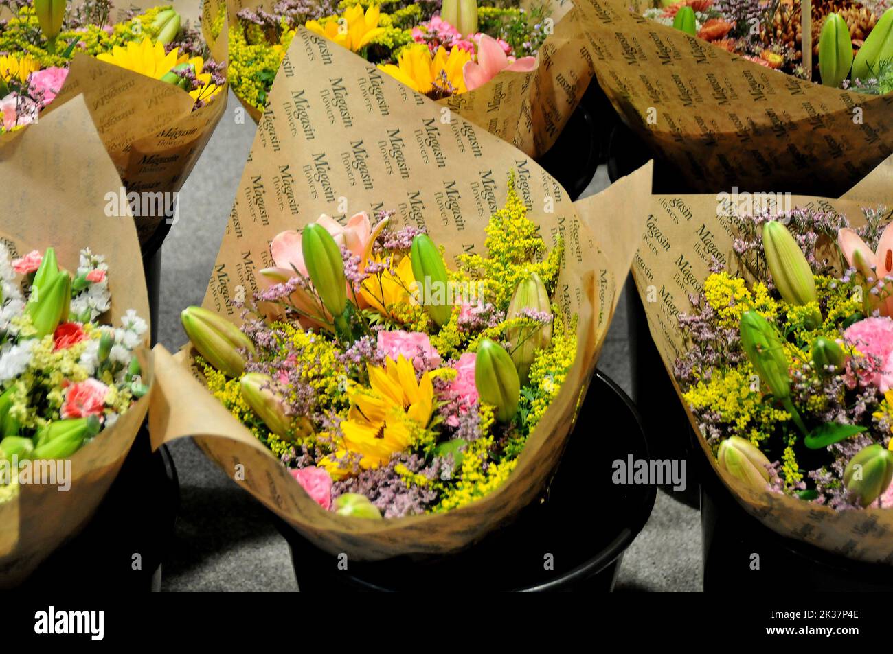 Copenhagen /Denmark/25 September 2022/Flower bouquests display for saleat flowers shp in danish