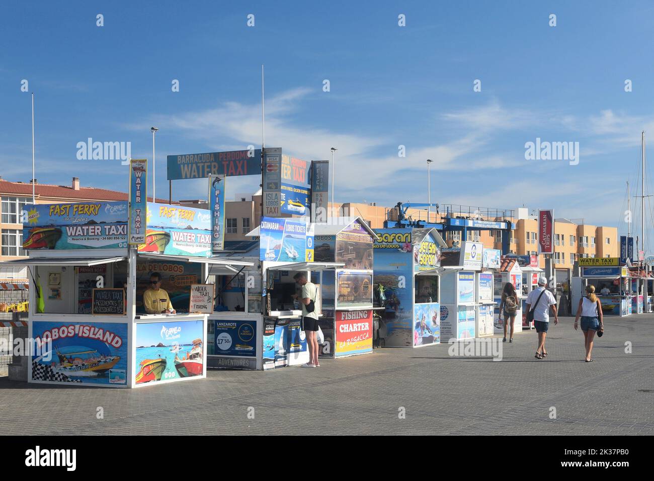 Corralejo port area, ticket booths for excursions Stock Photo