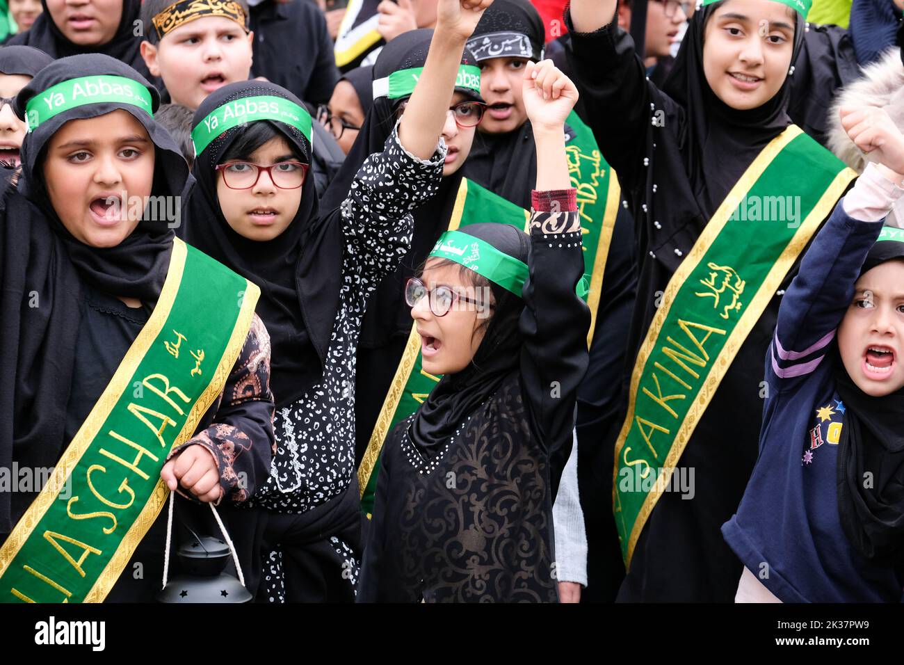 Marble Arch, London, UK. 25th Sept 2022. The 42nd Arbaeen UK Procession in London to honour Hussain ibn Ali, the grandson of the Holy Prophet Muhammad. Credit: Matthew Chattle/Alamy Live News Stock Photo
