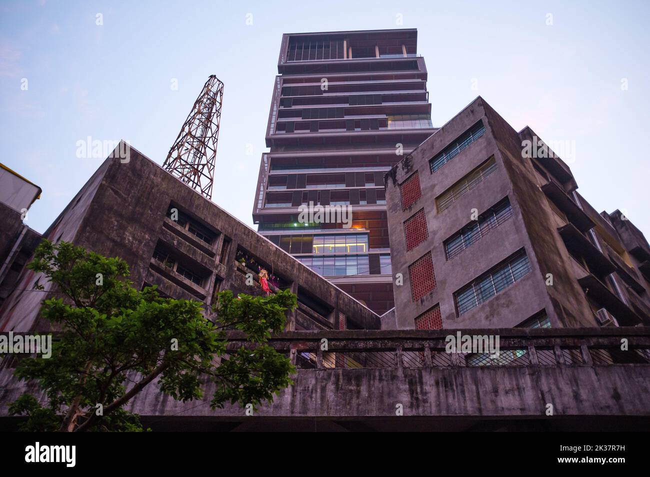 A low angle shot of the historic Antilia Ambani house in Mumbai, India Stock Photo