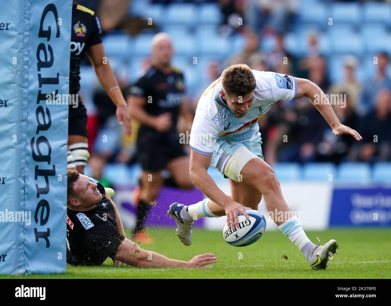 Harlequins' Luke Northmore scores their side's fifth try during the Gallagher Premiership match at Sandy Park, Exeter. Picture date: Sunday September 25, 2022. Stock Photo
