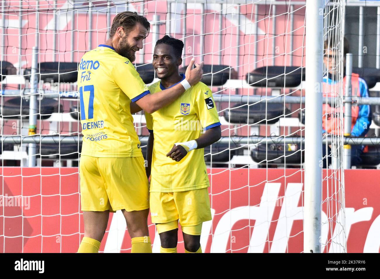 Beveren's Taofeek Ismaheel celebrates after scoring during a soccer ...