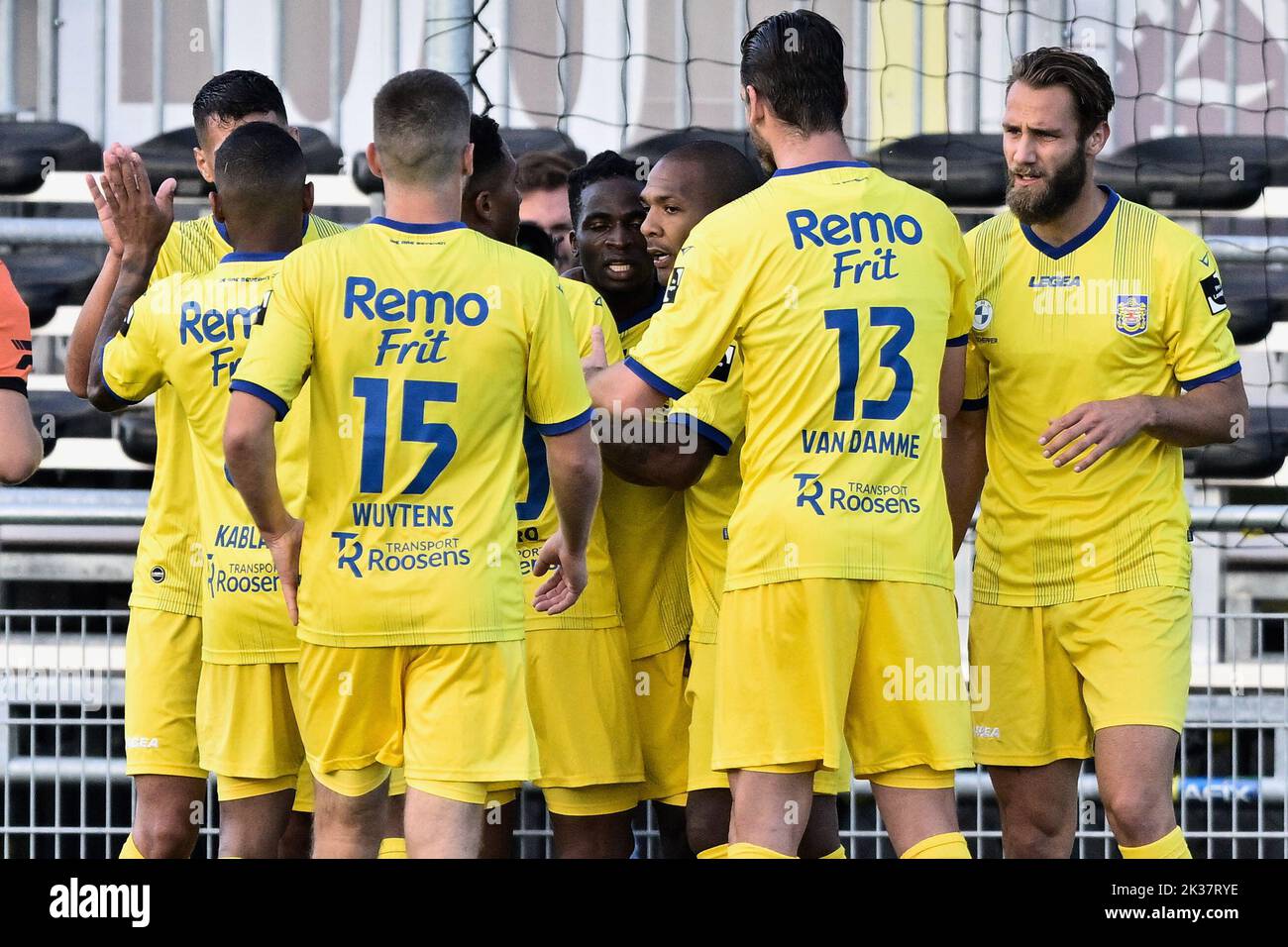 Beveren's Taofeek Ismaheel celebrates after scoring during a soccer ...