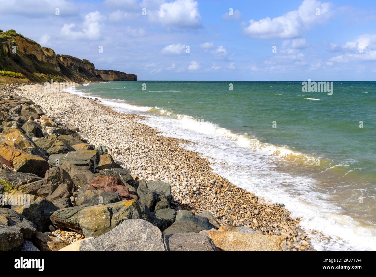 Cliffs on Omaha beach near Vierville-sur-Mer, Calvados, Normandy, France, where the D-Day landings took place on June 6th, 1944. Stock Photo